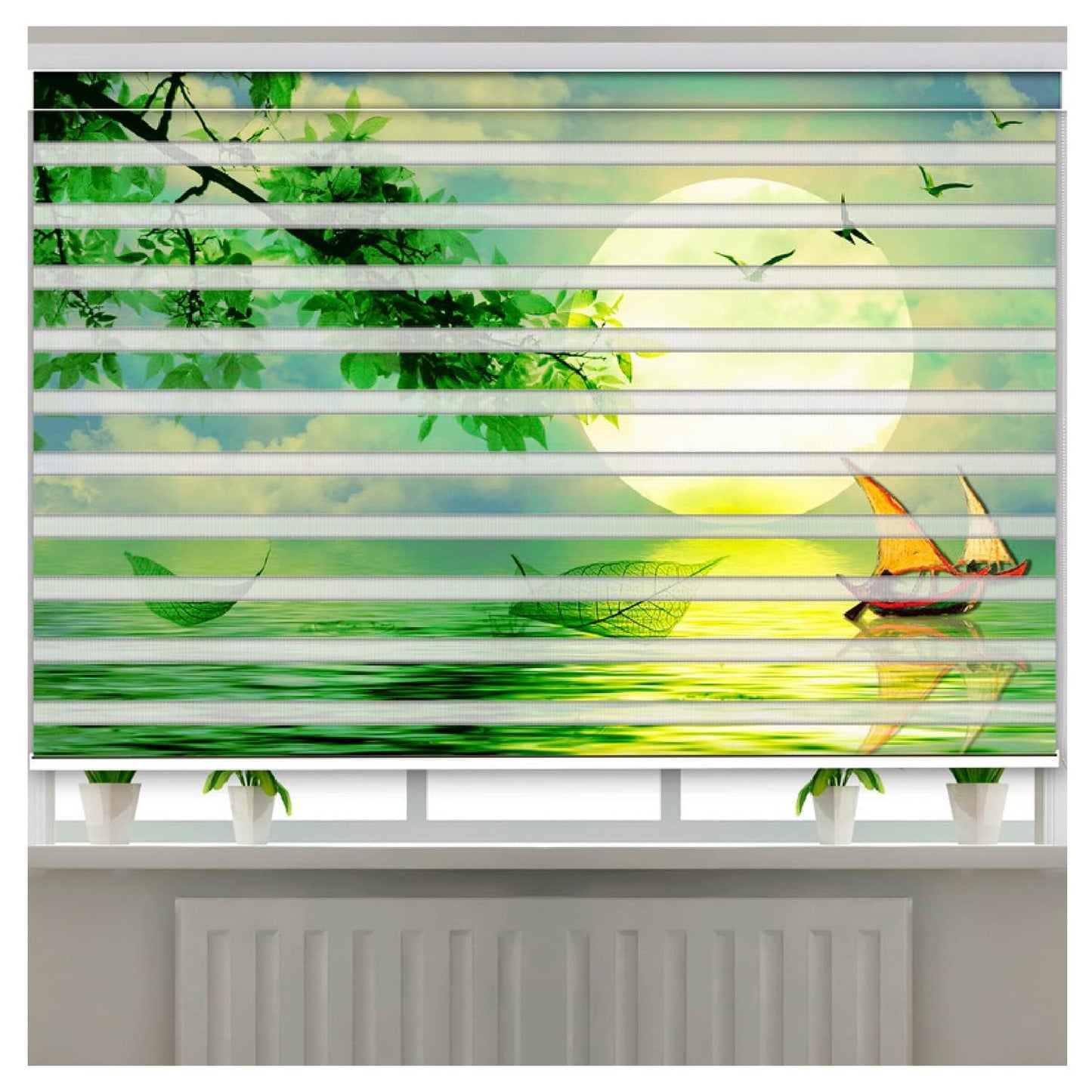 Zebra Blinds for Windows and Doors with Dual Shade, Horizontal Stripes, Blinds for Home & Office (Customized Size, Nature Scenery Painting)