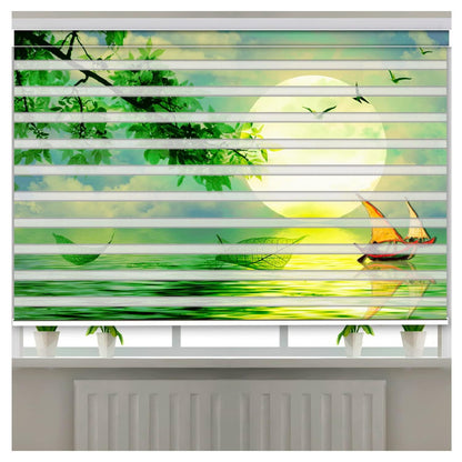 Zebra Blinds for Windows and Doors with Dual Shade, Horizontal Stripes, Blinds for Home & Office (Customized Size, Nature Scenery Painting)
