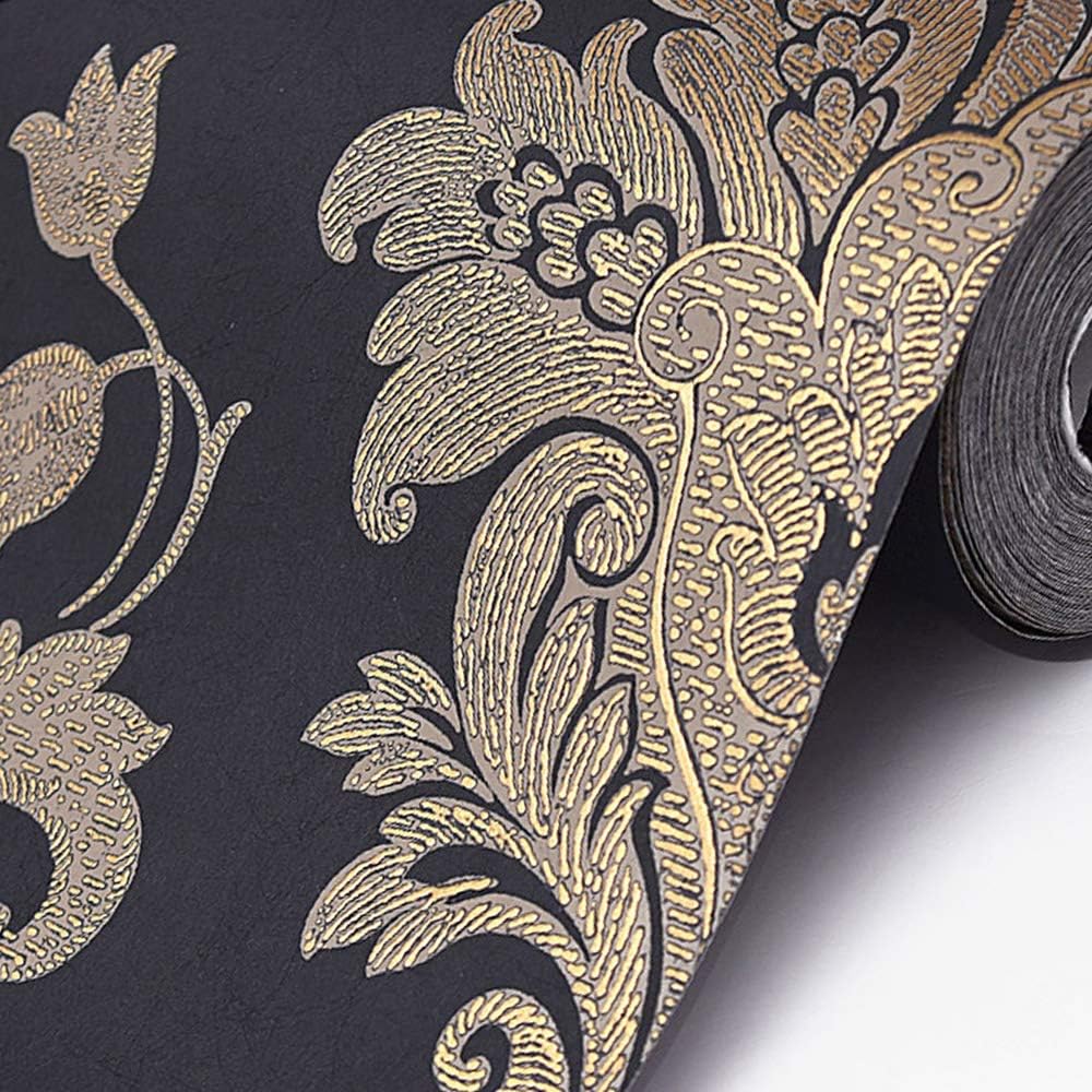 3D Latest Damask Designer Black Wallpaper Roll for Home Walls  57 Sq Ft  (0.53m or 21 Inches x 10m or 33 Feet)