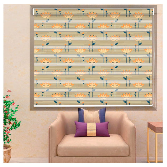 Zebra Blinds for Windows and Doors with Dual Shade, Horizontal Stripes, Blinds for Home & Office (Customized Size, Lotus Flower Art)