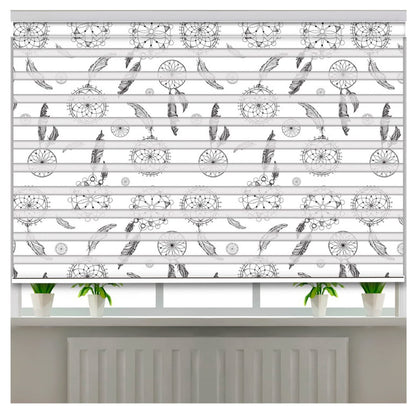 Zebra Blinds for Windows and Doors with Dual Shade, Horizontal Stripes, Blinds for Home & Office (Customized Size, Feather Art Design)