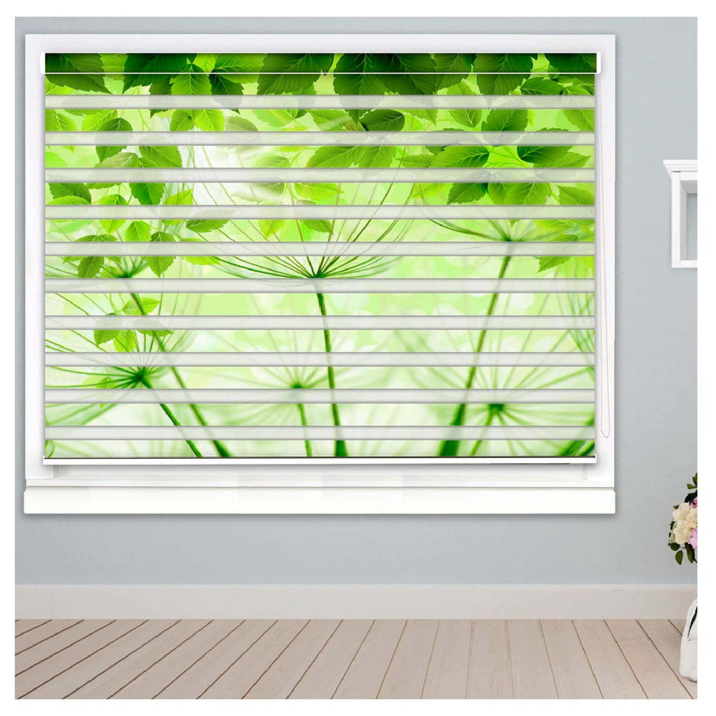 Zebra Blinds for Windows and Doors with Dual Shade, Horizontal Stripes, Blinds for Home & Office (Customized Size, Green Plant)