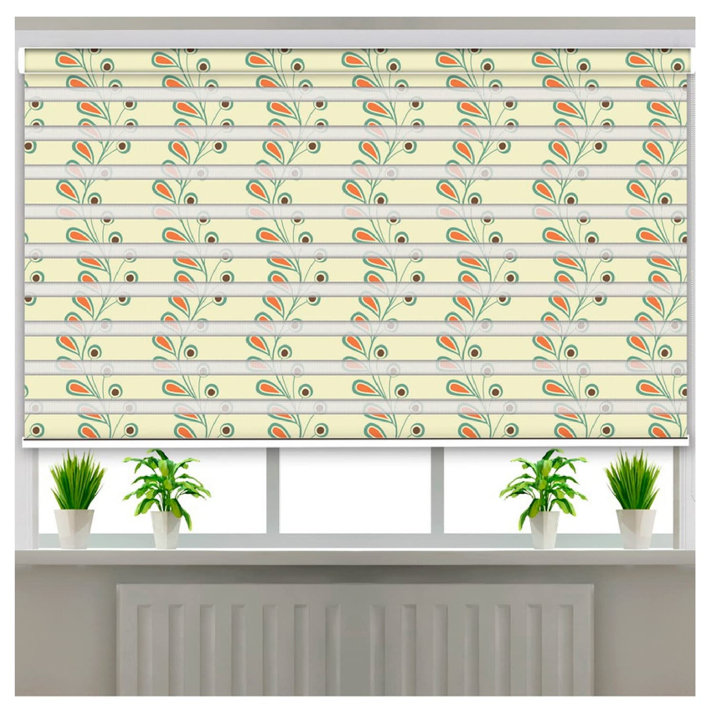 Zebra Blinds for Windows and Doors with Dual Shade, Horizontal Stripes, Blinds for Home & Office (Customized Size, Leaves Art Design)