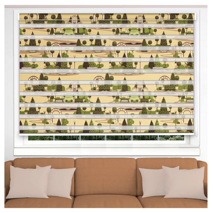 Zebra Blinds for Windows and Doors with Dual Shade, Horizontal Stripes, Blinds for Home & Office (Customized Size, Polyalthia Tree Art )