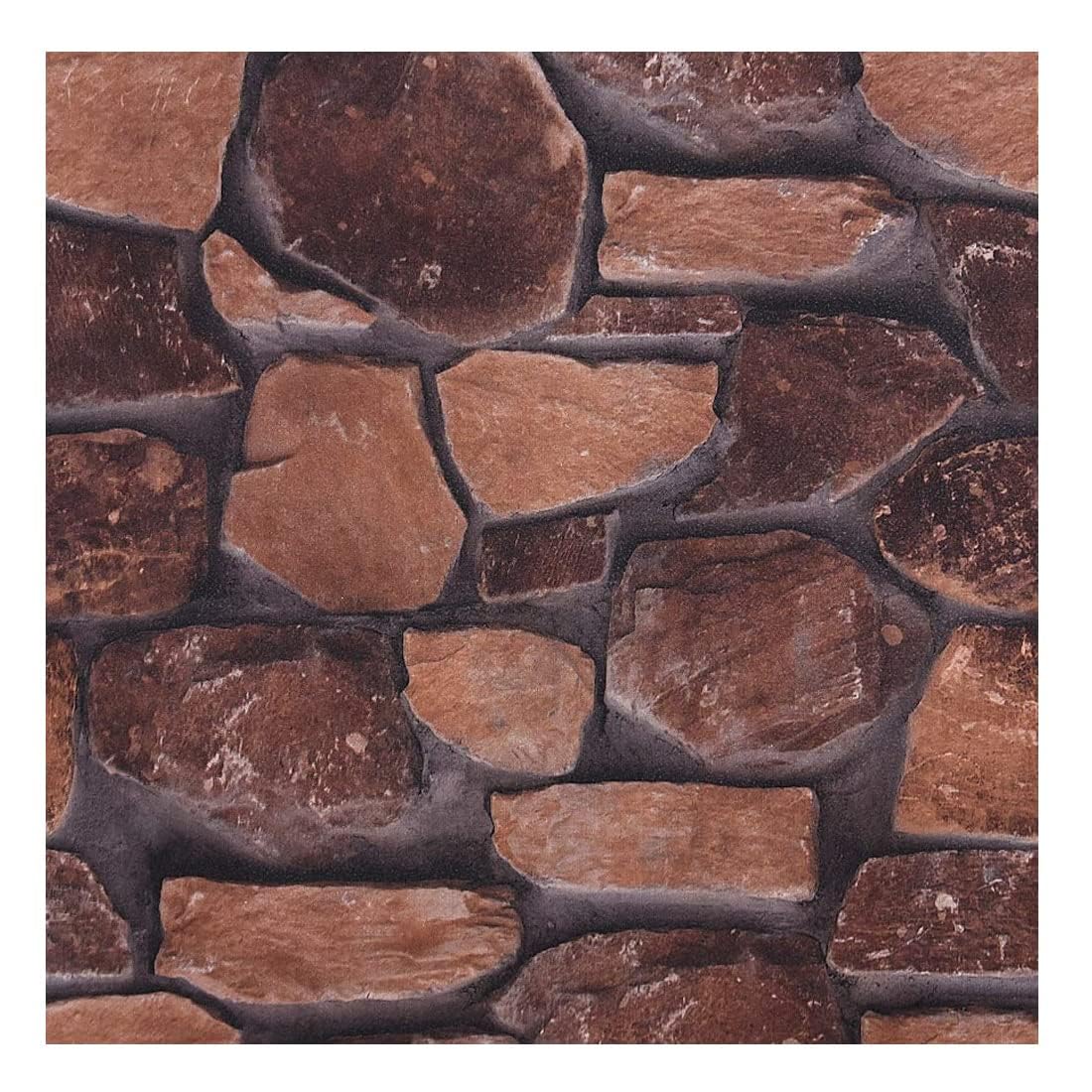 3D Latest Stone Design Dark Brown Wallpaper Roll for Home Walls 57 Sq Ft (0.53m or 33 Feet)