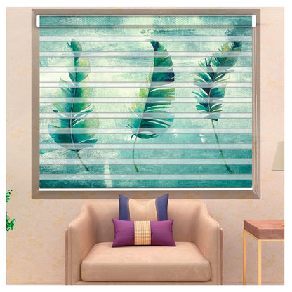 Zebra Blinds for Windows and Doors with Dual Shade, Horizontal Stripes, Blinds for Home & Office (Customized Size, Big Leaves Art Design)