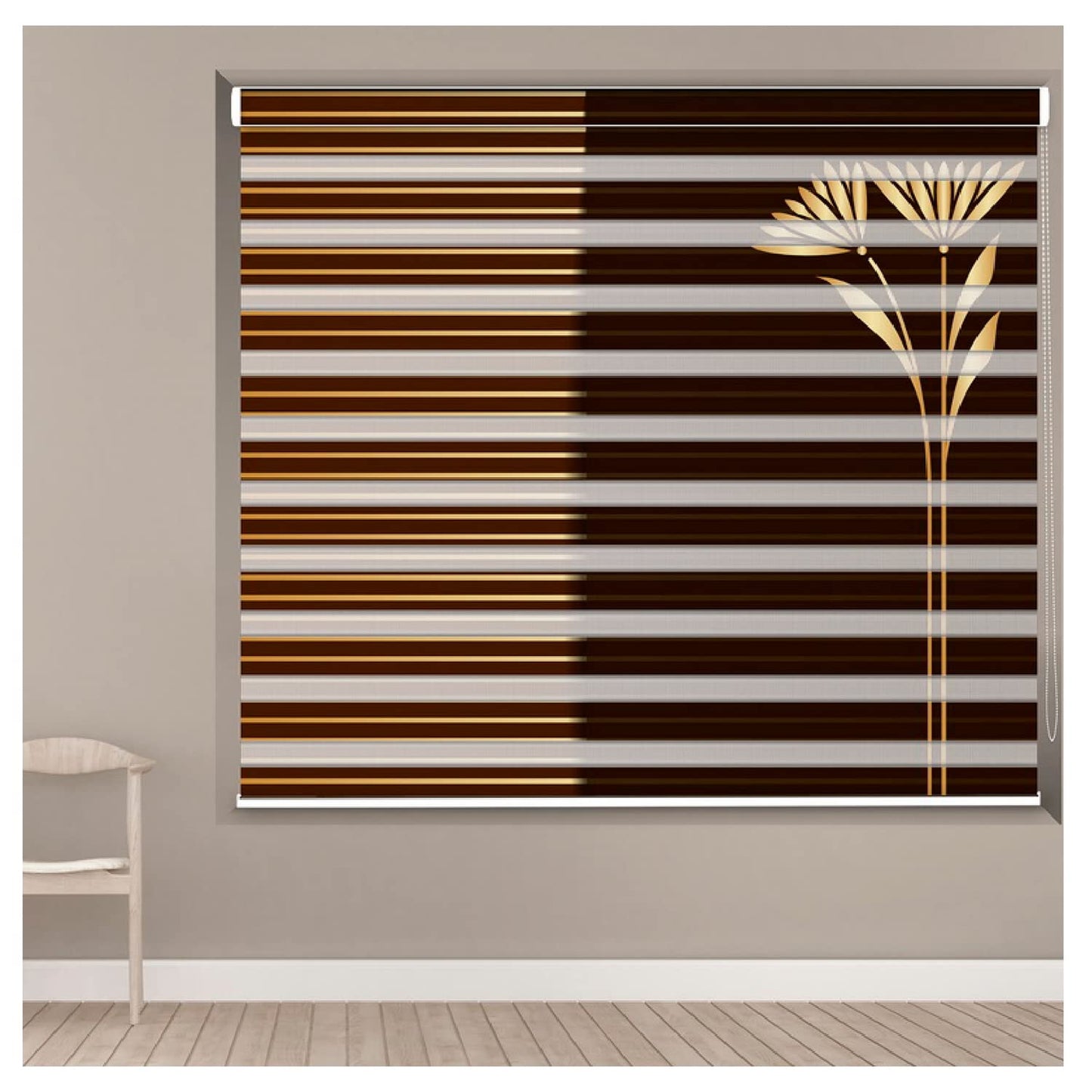 Zebra Blinds for Windows and Doors with Dual Shade, Horizontal Stripes, Blinds for Home & Office (Customized Size, Leaf Art)