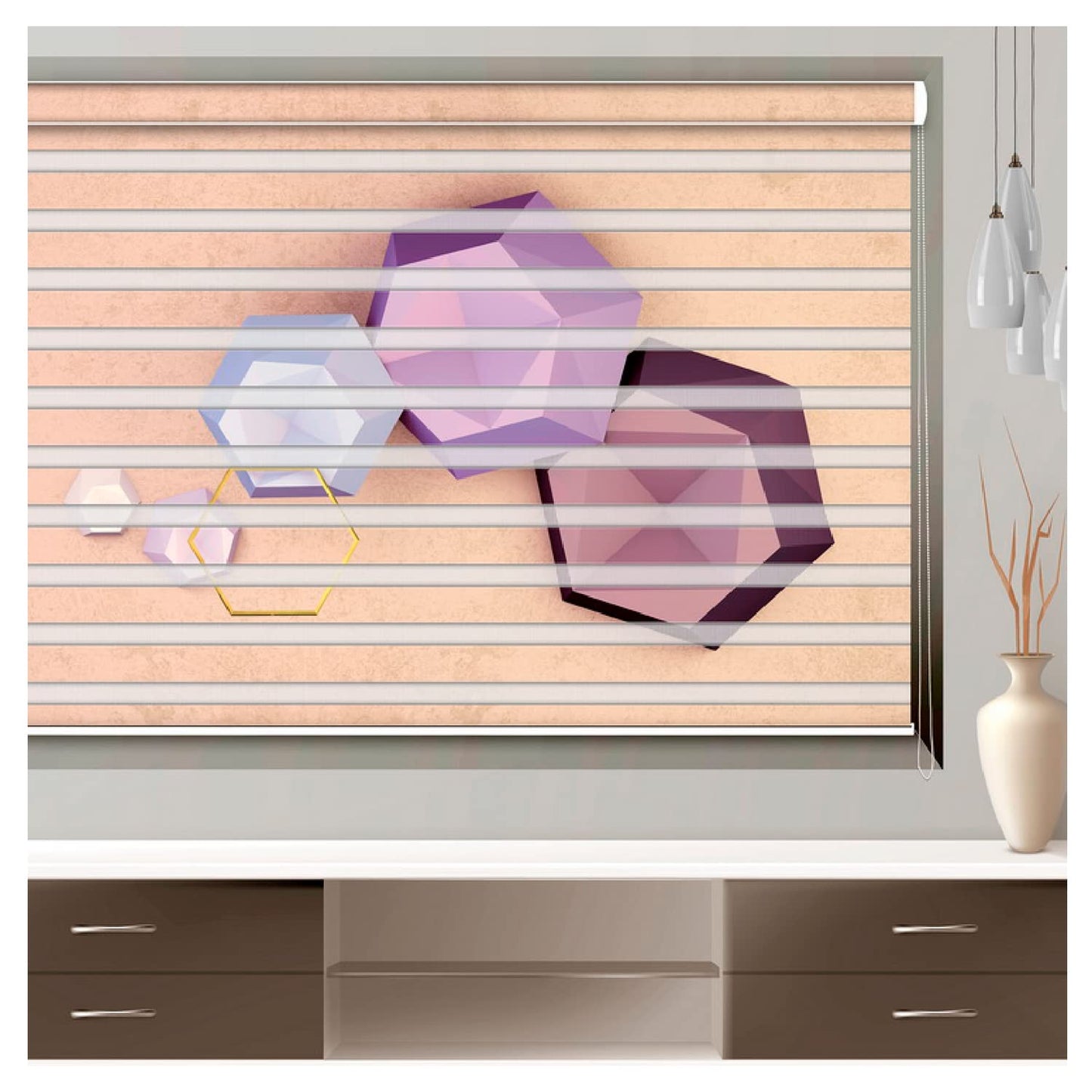 Zebra Blinds for Windows and Doors with Dual Shade, Horizontal Stripes, Blinds for Home & Office (Customized Size, Diamond Design)