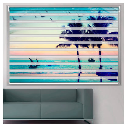 Zebra Blinds for Windows and Doors with Dual Shade, Horizontal Stripes, Blinds for Home & Office (Customized Size, Beach Design)