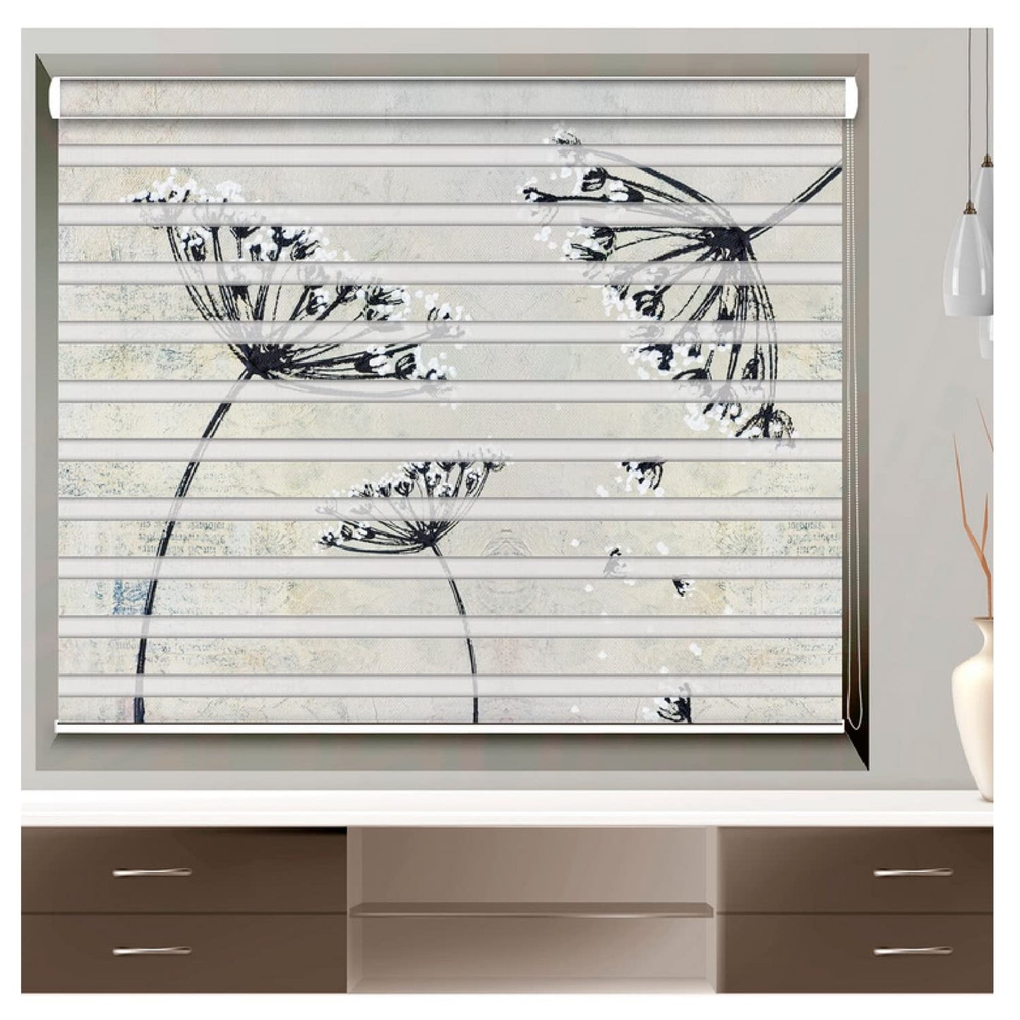 Zebra Blinds for Windows and Doors with Dual Shade, Horizontal Stripes, Blinds for Home & Office (Customized Size, Flower Print Design)