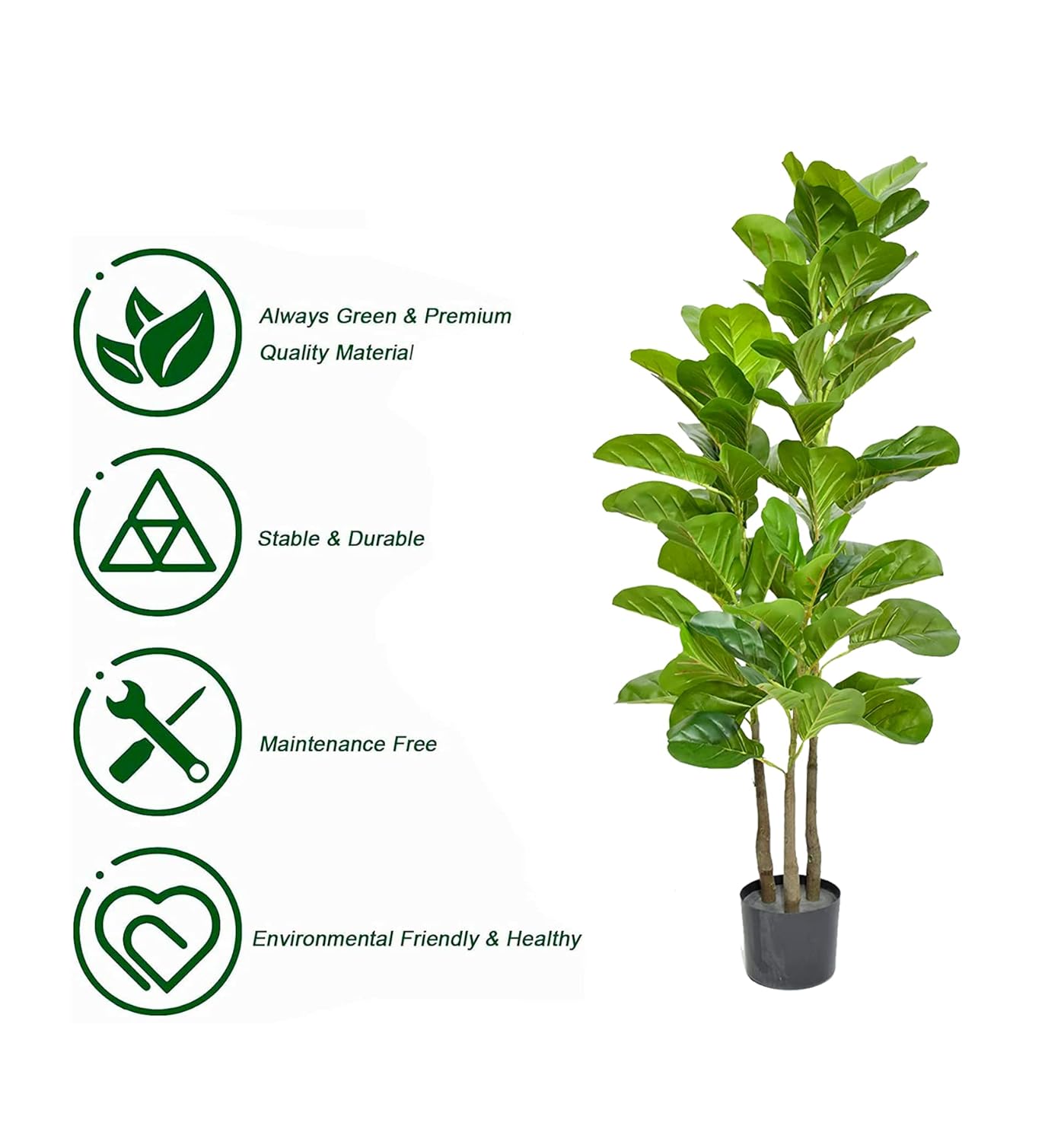 Kayra Decor 4 Feet Fiddle Leaf Fig Tree - Big Artificial Plants for Home Decor with Pot (Black)
