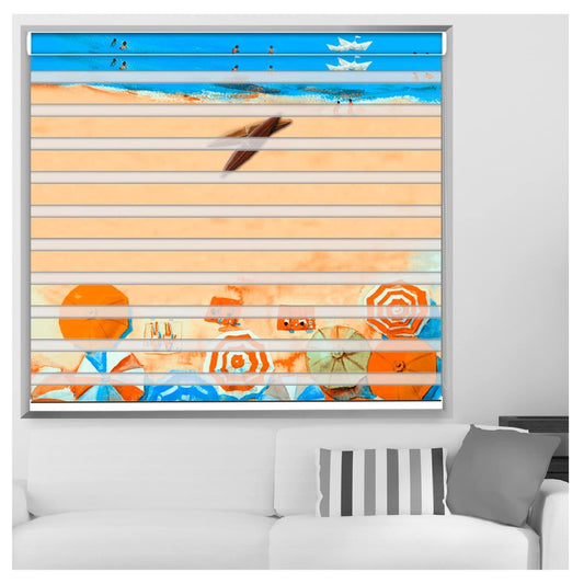 Zebra Blinds for Windows and Doors with Dual Shade, Horizontal Stripes, Blinds for Home & Office (Customized Size, Beach Art)