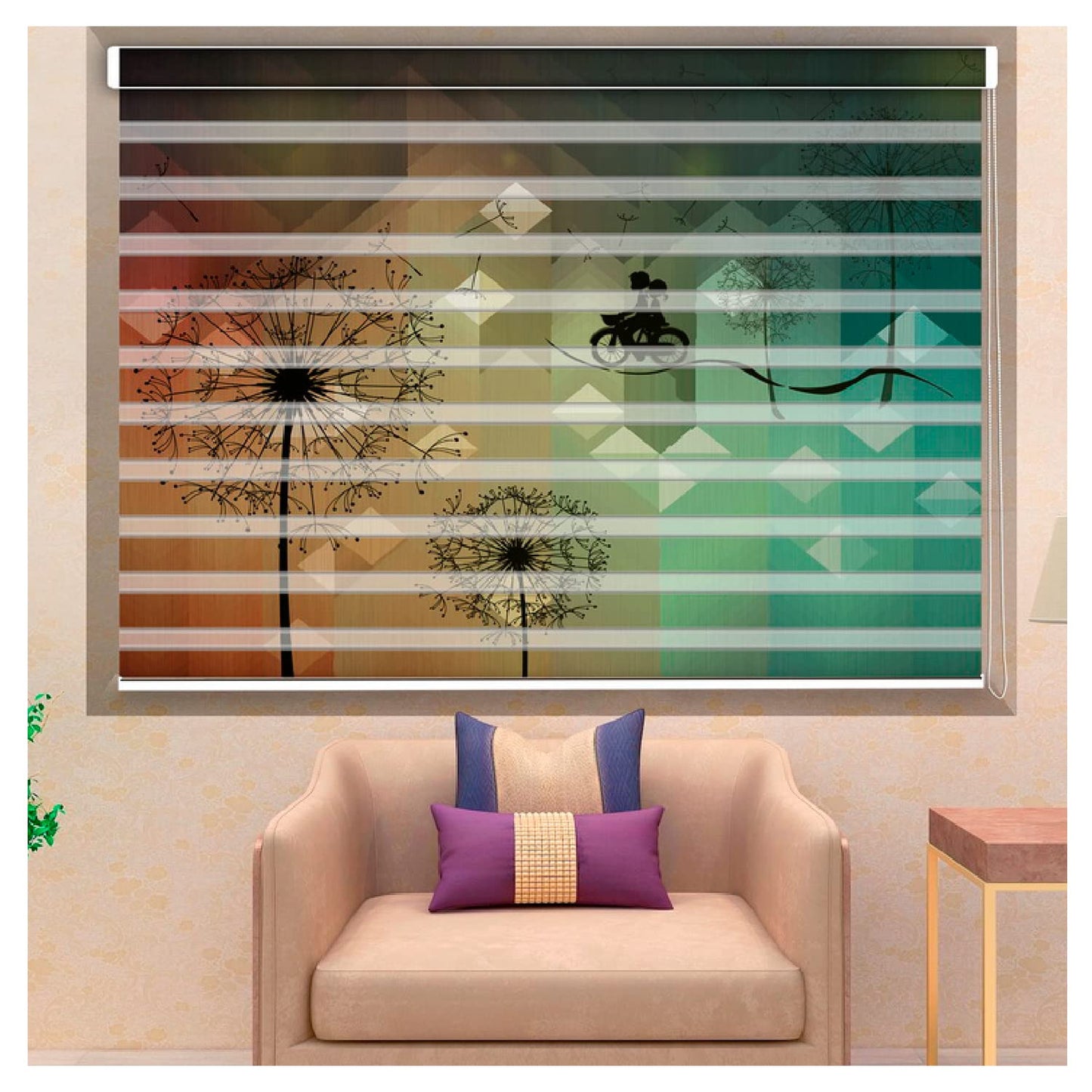 Zebra Blinds for Windows and Doors with Dual Shade, Horizontal Stripes, Blinds for Home & Office (Customized Size, Imaginary Art )