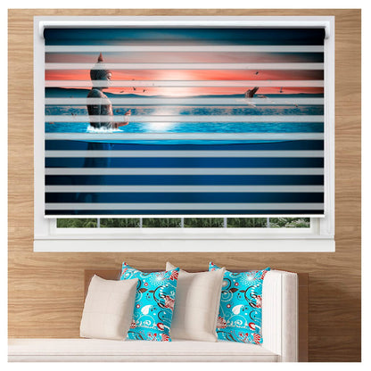 Zebra Blinds for Windows and Doors with Dual Shade, Horizontal Stripes, Blinds for Home & Office (Customized Size, Buddha in Water Design)