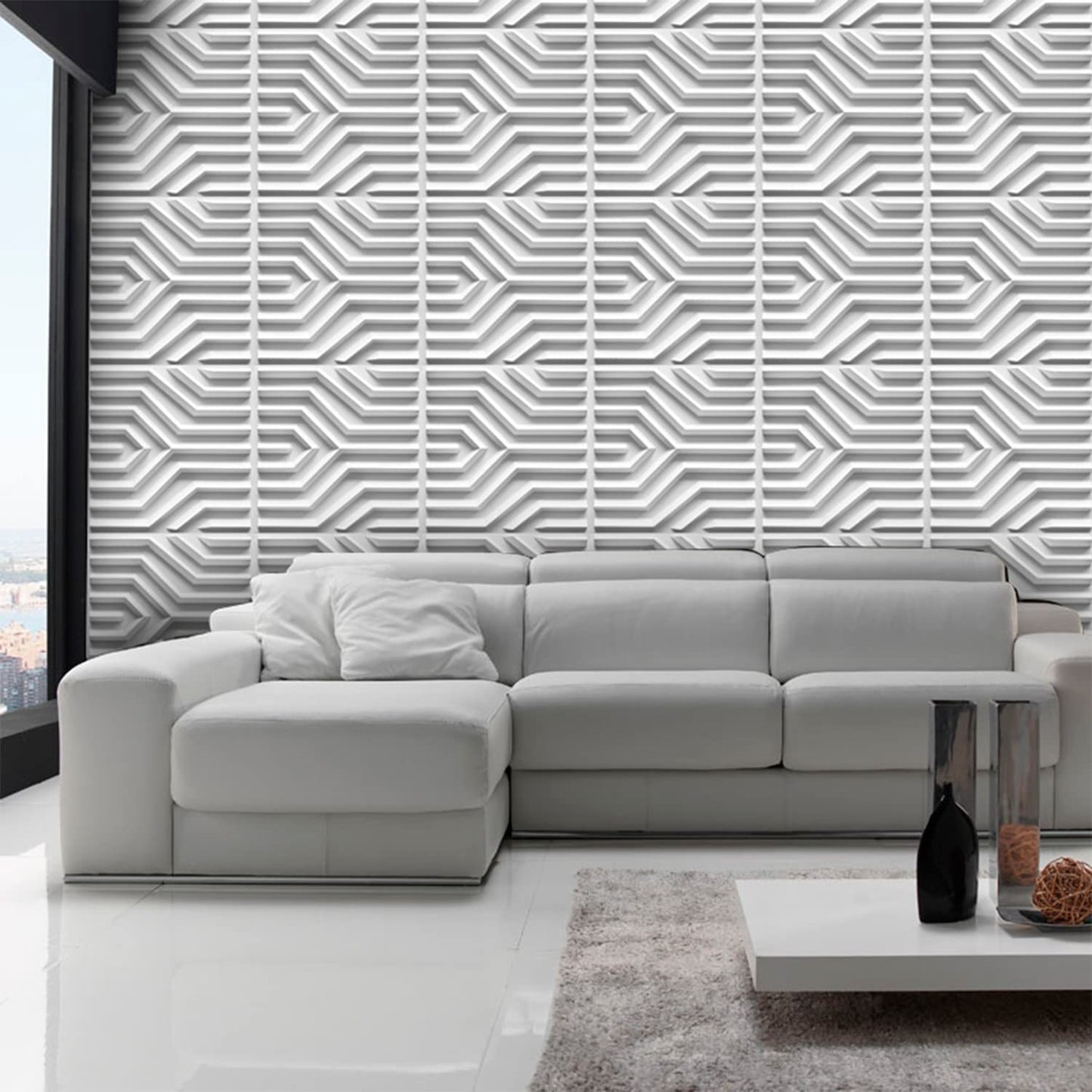 3D Wall Panel PVC Zig Zag Design, White (VN1NEW-D123-P)