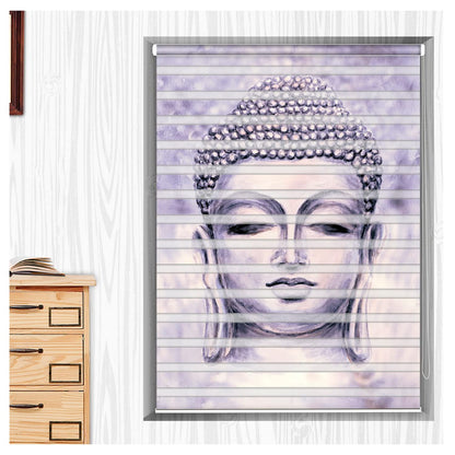 Zebra Blinds for Windows and Doors with Dual Shade, Horizontal Stripes, Blinds for Home & Office (Customized Size, Buddha Face Painting Design)