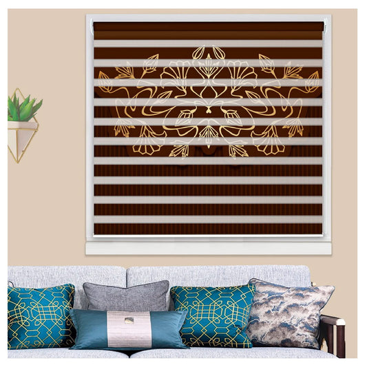 Zebra Blinds for Windows and Doors with Dual Shade, Horizontal Stripes, Blinds for Home & Office (Customized Size, Golden Shade Floral Art)