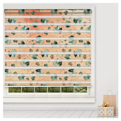 Zebra Blinds for Windows and Doors with Dual Shade, Horizontal Stripes, Blinds for Home & Office (Customized Size, Green Maple Leaves)