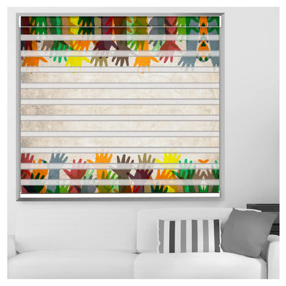 Zebra Blinds for Windows and Doors with Dual Shade, Horizontal Stripes, Blinds for Home & Office (Customized Size, Colorful Hands Art Design)