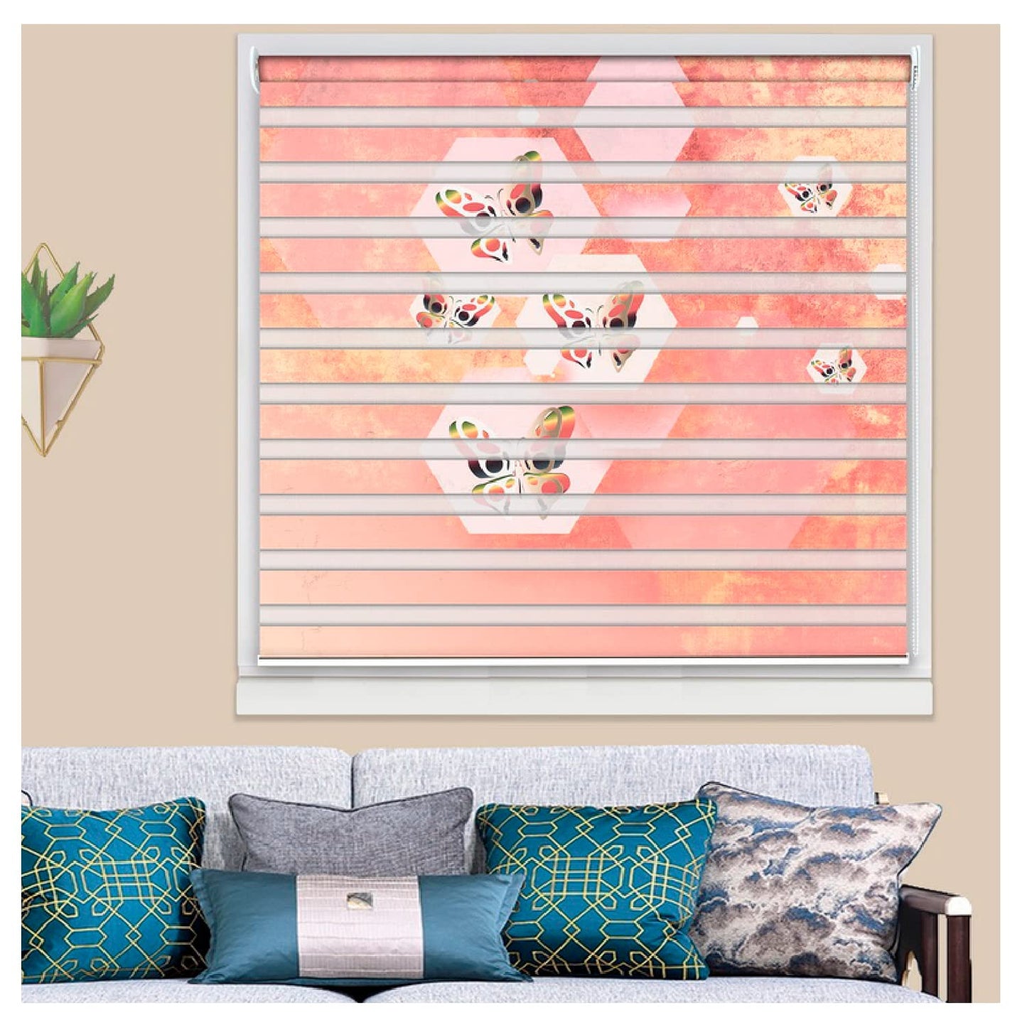 Zebra Blinds for Windows and Doors with Dual Shade, Horizontal Stripes, Blinds for Home & Office (Customized Size, Colorful Butterfly Design)