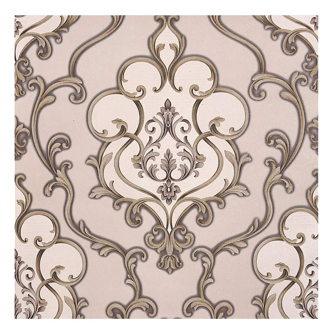 3D Latest Ivory Damask Design Brown Wallpaper Roll for Home Walls 57 Sq Ft (0.53m or 21 Inches x 10m or 33 Feet)