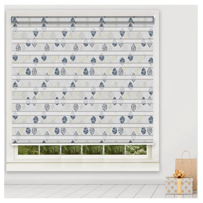 Zebra Blinds for Windows and Doors with Dual Shade, Horizontal Stripes, Blinds for Home & Office (Customized Size, Leaves Art)