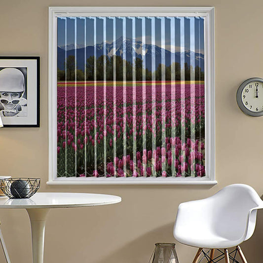 Vertical Blinds for Windows,French Door and Sliding Door Blinds for Smart Home Office, (Customized Size, Mountain and Flowers)
