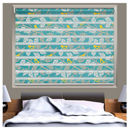 Zebra Blinds for Windows and Doors with Dual Shade, Horizontal Stripes, Blinds for Home & Office (Customized Size, Bird on Tree Design)
