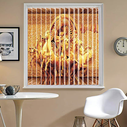 Vertical Blinds for Windows,French Door and Sliding Door Blinds for Smart Home Office, (Customized Size, Golden Seven Horses)