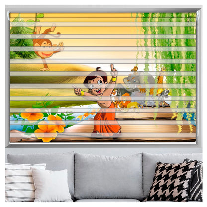 Zebra Blinds for Windows and Doors with Dual Shade, Horizontal Stripes, Blinds for Home & Office (Customized Size, Chhota Bheem Design)