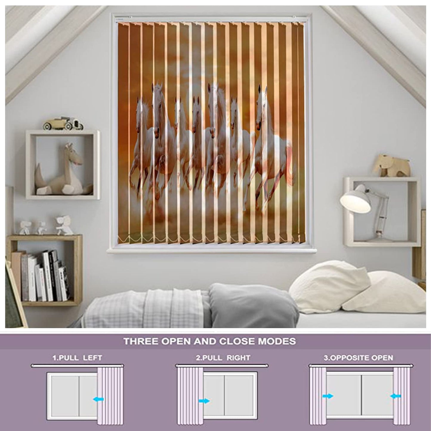 Vertical Blinds for Windows,French Door and Sliding Door Blinds for Smart Home Office, (Customized Size, Seven Running Horses)