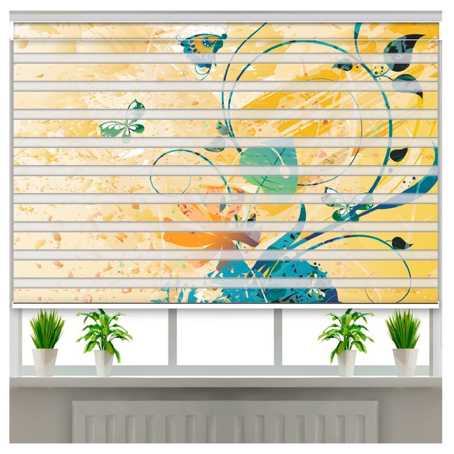 Zebra Blinds for Windows and Doors with Dual Shade, Horizontal Stripes, Blinds for Home & Office (Customized Size, Butterfly Art Design)