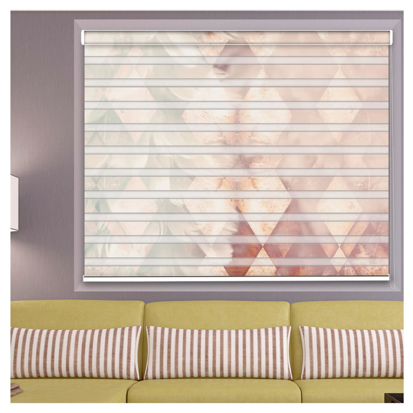 Zebra Blinds for Windows and Doors with Dual Shade, Horizontal Stripes, Blinds for Home & Office (Customized Size, Diamond Shape Art)