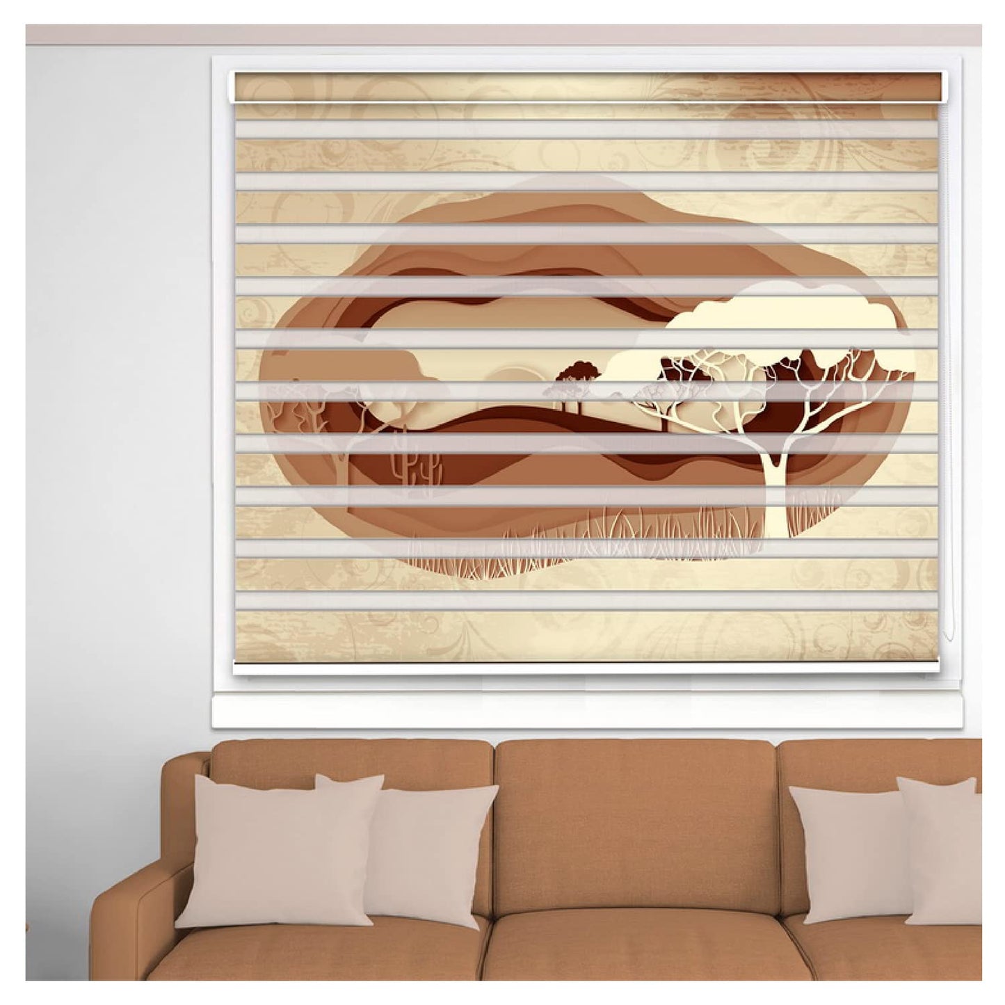 Zebra Blinds for Windows and Doors with Dual Shade, Horizontal Stripes, Blinds for Home & Office (Customized Size, Tree Art Design)