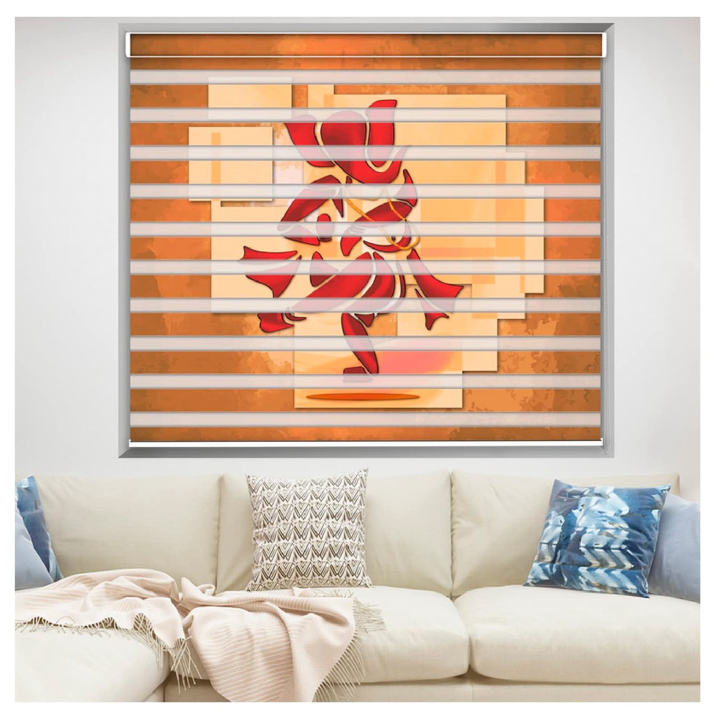 Zebra Blinds for Windows and Doors with Dual Shade, Horizontal Stripes, Blinds for Home & Office (Customized Size, Red Ganesha)