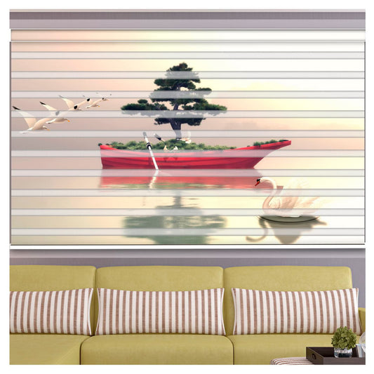Zebra Blinds for Windows and Doors with Dual Shade, Horizontal Stripes, Blinds for Home & Office (Customized Size, River with Birds)