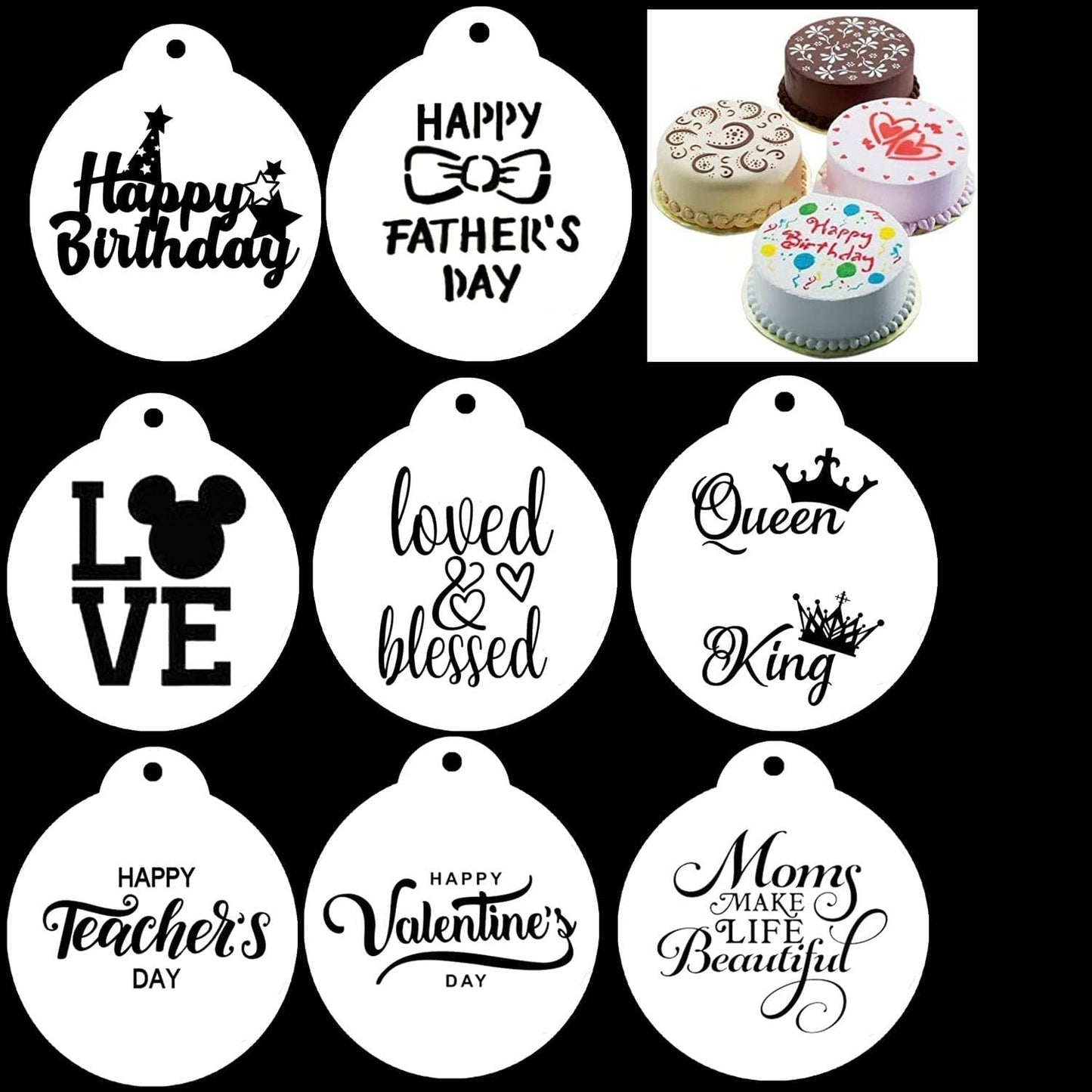 Top Cake Stencils Design 7.9 inches Pack of 8
