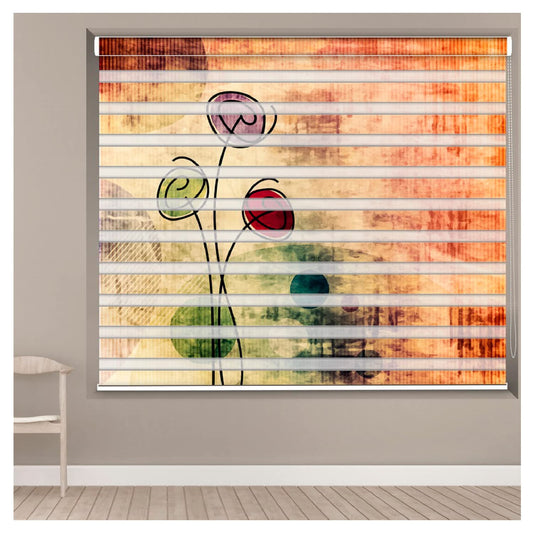 Zebra Blinds for Windows and Doors with Dual Shade, Horizontal Stripes, Blinds for Home & Office (Customized Size, Flower Art)