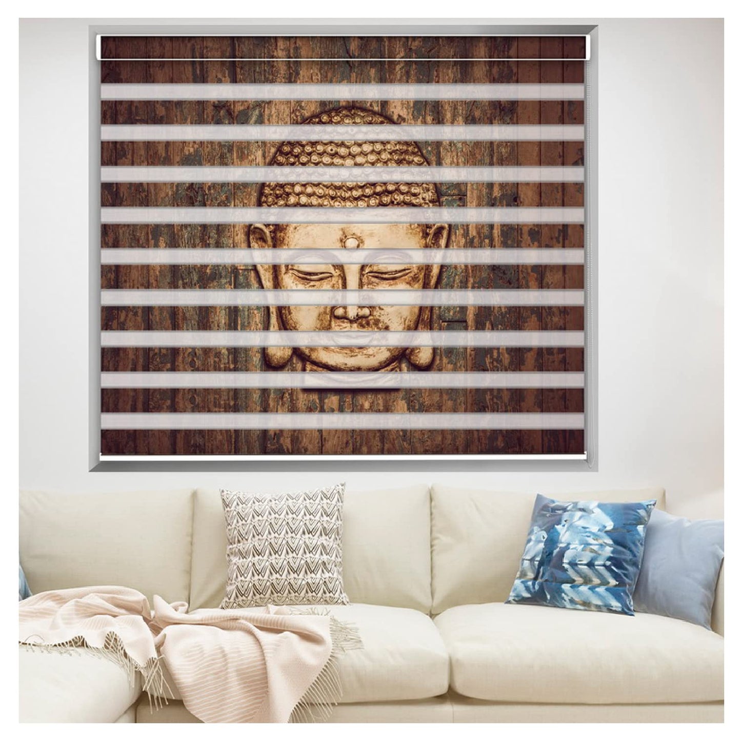 Zebra Blinds for Windows and Doors with Dual Shade, Horizontal Stripes, Blinds for Home & Office (Customized Size, Buddha 3D Art Design)
