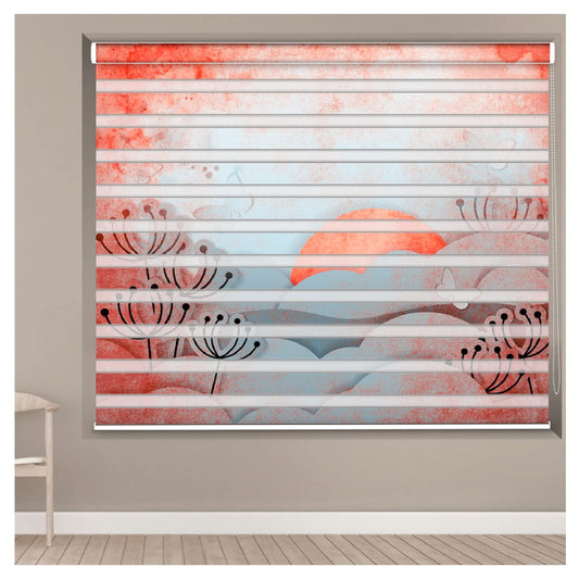 Zebra Blinds for Windows and Doors with Dual Shade, Horizontal Stripes, Blinds for Home & Office (Customized Size, Sunset Art)