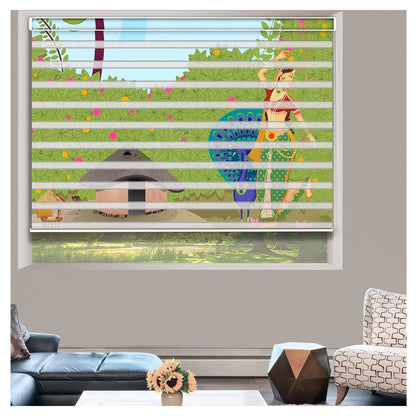 Zebra Blinds for Windows and Doors with Dual Shade, Horizontal Stripes, Blinds for Home & Office (Customized Size, Green Natural Art)