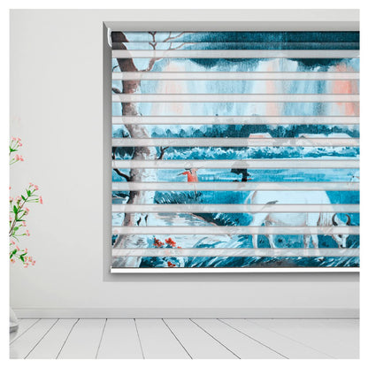 Zebra Blinds for Windows and Doors with Dual Shade, Horizontal Stripes, Blinds for Home & Office (Customized Size, Village Scene )