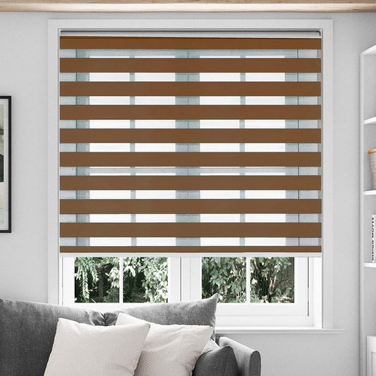 Zebra Blinds for Windows and Doors with Dual Shade, Light Control Blinds for Home & Office (Customized Size, 7005-Wood)