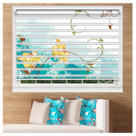 Zebra Blinds for Windows and Doors with Dual Shade, Horizontal Stripes, Blinds for Home & Office (Customized Size, Yellow Flower)