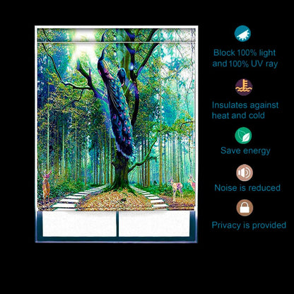 Printed Blackout Roller Printed Blinds for Window - Peacock Art Design