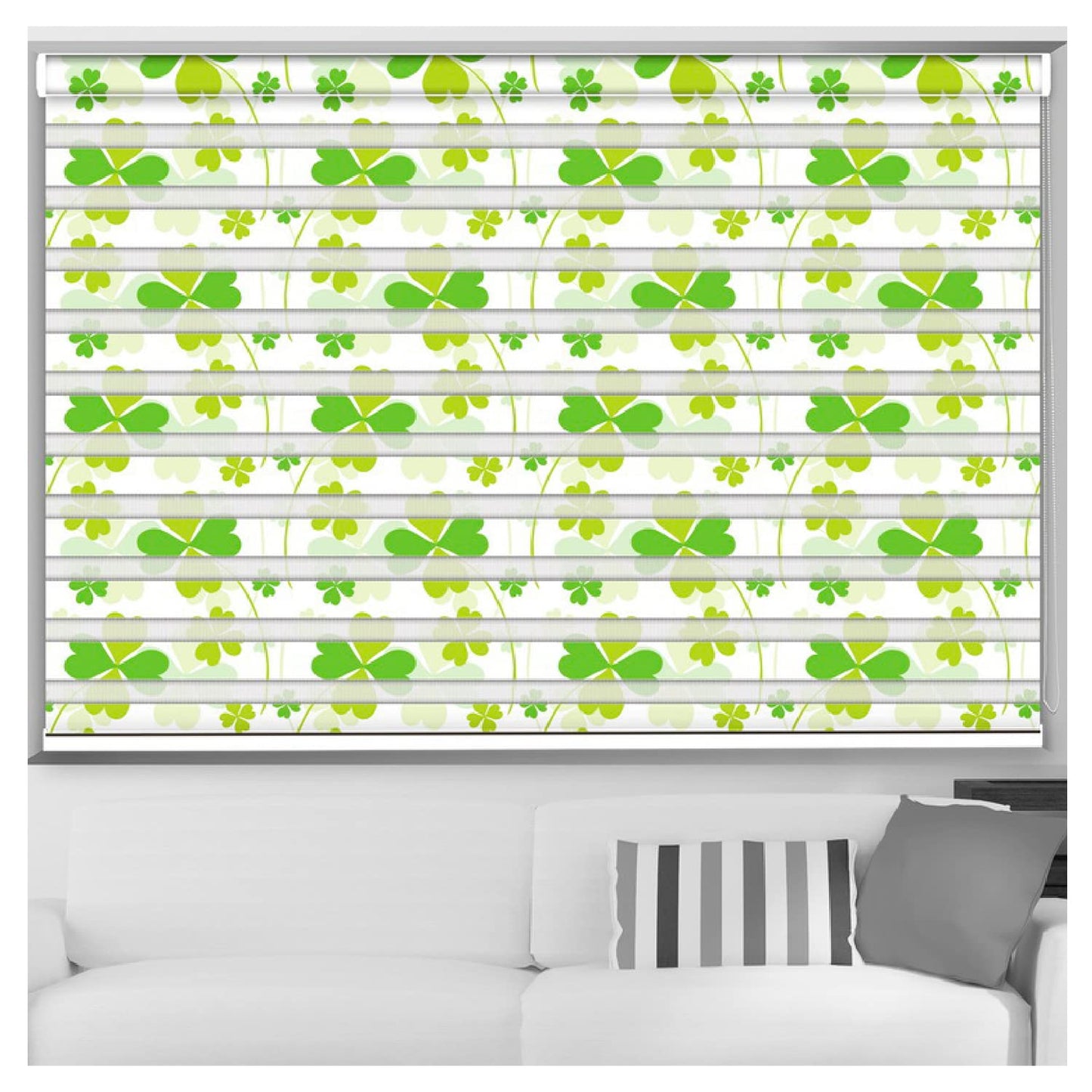 Zebra Blinds for Windows and Doors with Dual Shade, Horizontal Stripes, Blinds for Home & Office (Customized Size, Green Leaves)