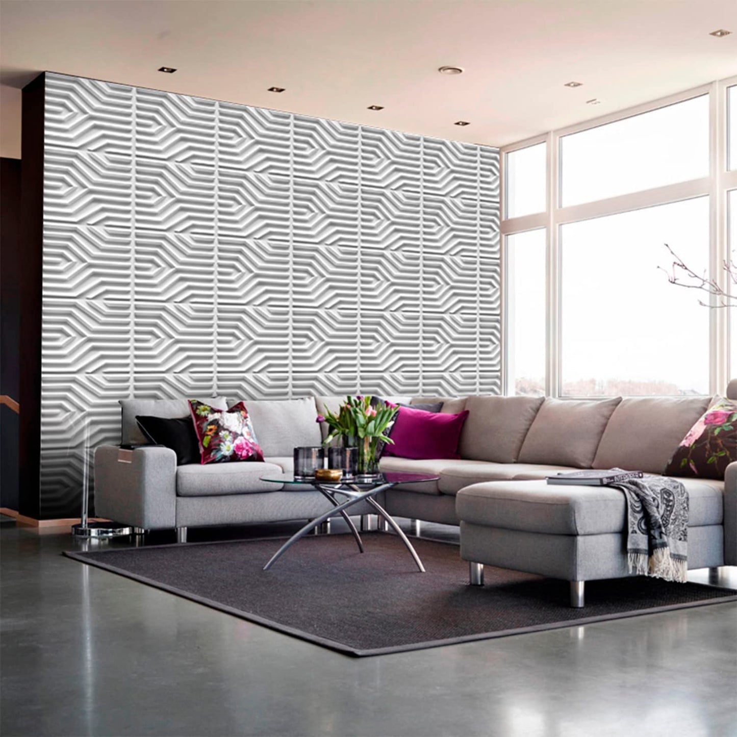 3D Wall Panel PVC Zig Zag Design, White (VN1NEW-D123-P)