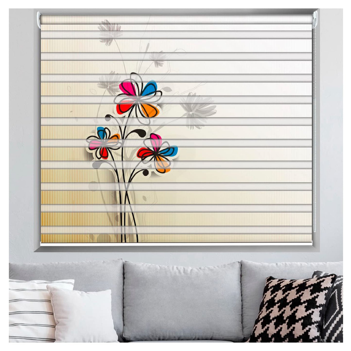 Zebra Blinds for Windows and Doors with Dual Shade, Horizontal Stripes, Blinds for Home & Office (Customized Size, Blue Red Flower Art Design)