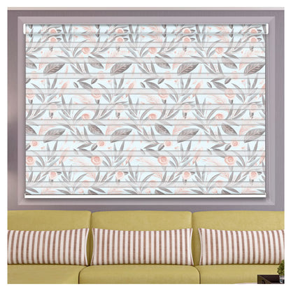 Zebra Blinds for Windows and Doors with Dual Shade, Horizontal Stripes, Blinds for Home & Office (Customized Size, Leaves with Flower Design)