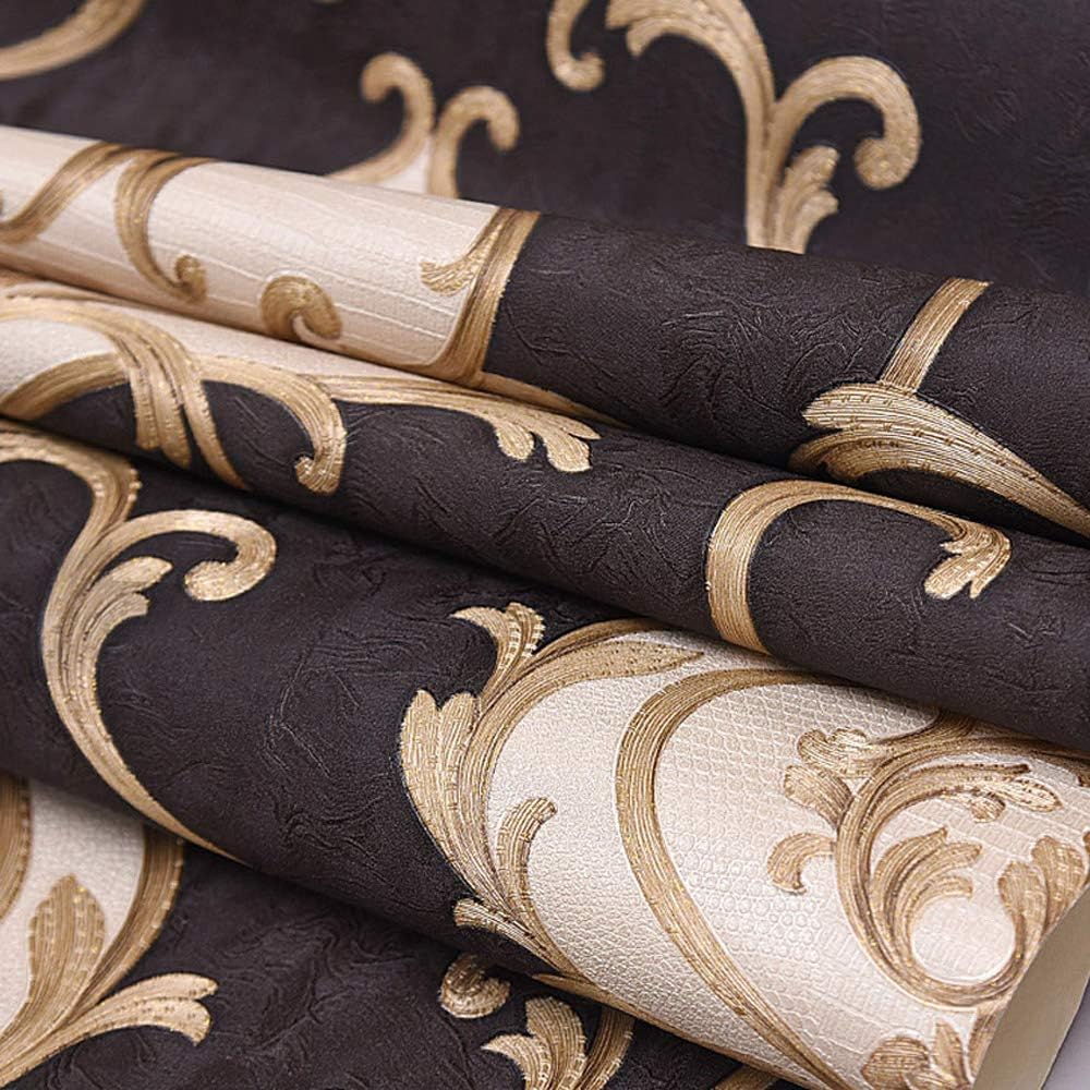 3D Latest Damask Design Brown Wallpaper Roll for Home Walls 57 Sq Ft (0.53m or 33 Feet)